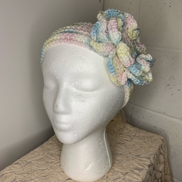 Handmade Crochet Pastel Headband with Flower - Picture 5 of 5